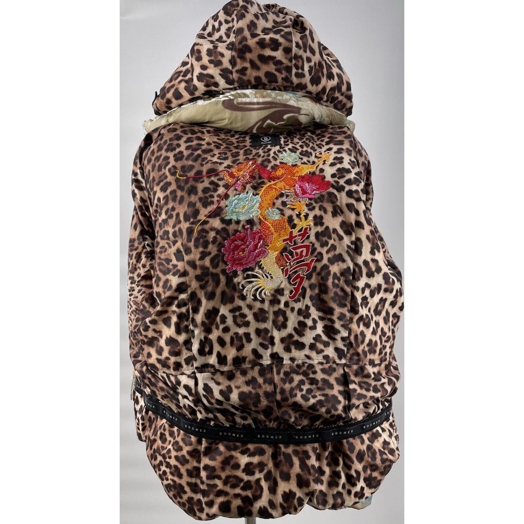 Bogner Womens Down Cheetah Asian Floral Hooded Ski Jacket Size 10